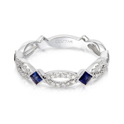 White Gold Blue Sapphire And Diamond Band Birthstone Ring 0.40 CT