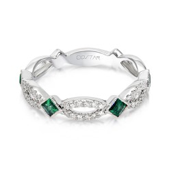 White Gold Emerald And Diamond Band Birthstone Ring 0.40 CT