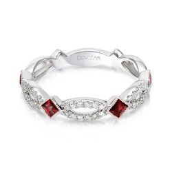 White Gold Ruby And Diamond Band Birthstone Ring 0.40 CT