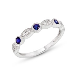 White Gold Blue Sapphire And Diamond Band Birthstone Ring 0.20 CT