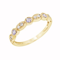 Yellow Gold Aquamarine And Diamond Band Birthstone Ring 0.15 CT