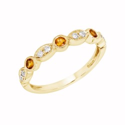 Yellow Gold Citrine And Diamond Band Birthstone Ring 0.15 CT