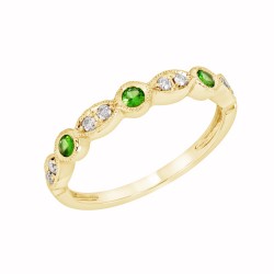 Yellow Gold Emerald And Diamond Band Birthstone Ring 0.13 CT