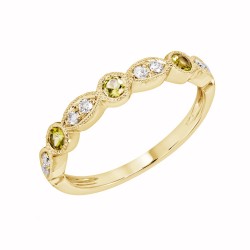 Yellow Gold Peridot And Diamond Band Birthstone Ring 0.15 CT