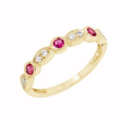 Yellow Gold Pink Tourmaline And Diamond Band Birthstone Ring 0.15 CT