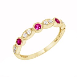 Yellow Gold Ruby And Diamond Band Birthstone Ring 0.18 CT