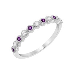 White Gold Amethyst And Diamond Band Birthstone Ring 0.08 CT