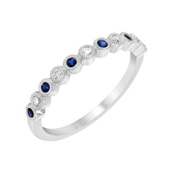 White Gold Blue Sapphire And Diamond Band Birthstone Ring 0.10 CT