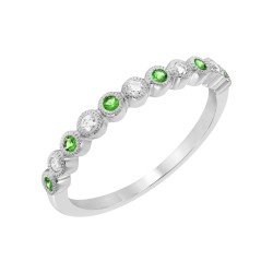 White Gold Emerald And Diamond Band Birthstone Ring 0.08 CT