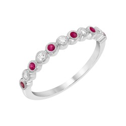White Gold Ruby And Diamond Band Birthstone Ring 0.12 CT