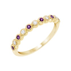 Yellow Gold Amethyst And Diamond Band Birthstone Ring 0.08 CT
