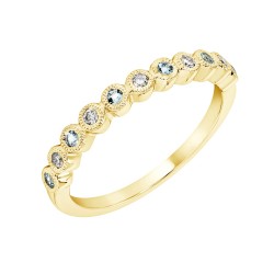 Yellow Gold Aquamarine And Diamond Band Birthstone Ring 0.08 CT