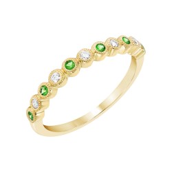 Yellow Gold Emerald And Diamond Band Birthstone Ring 0.08 CT