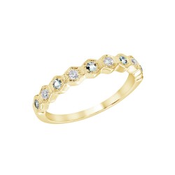 Yellow Gold Aquamarine And Diamond Band Birthstone Ring 0.12 CT