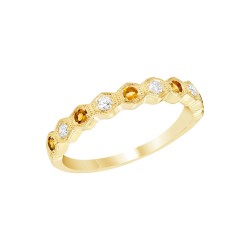 Yellow Gold Citrine And Diamond Band Birthstone Ring 0.12 CT