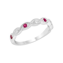 White Gold Ruby And Diamond Band Birthstone Ring 0.10 CT