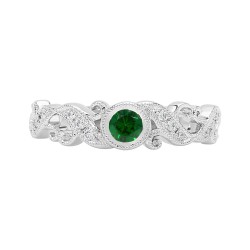 White Gold Emerald And Diamond Band Birthstone Ring 0.20 CT