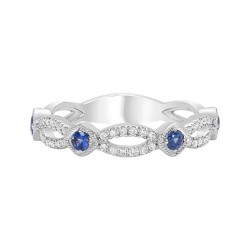 White Gold Blue Sapphire And Diamond Band Birthstone Ring 0.26 CT