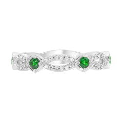 White Gold Emerald And Diamond Band Birthstone Ring 0.25 CT