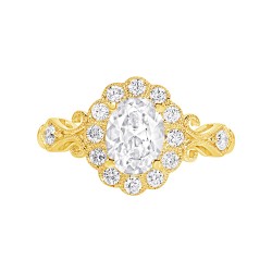 Yellow Gold Diamond Semi-Mount For Oval Center 0.35 CT