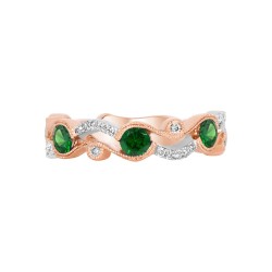 White Gold Emerald And Diamond Band Birthstone Ring 0.55 CT