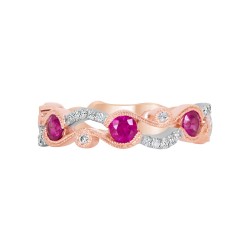 White Gold Ruby And Diamond Band Birthstone Ring 0.60 CT