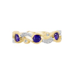 White Gold Blue Sapphire And Diamond Band Birthstone Ring 0.65 CT