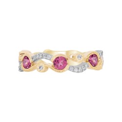 White Gold Pink Tourmaline And Diamond Band Birthstone Ring 0.60 CT