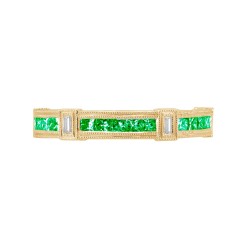 Yellow Gold Emerald And Diamond Band Birthstone Ring 0.60 CT