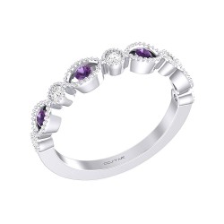 White Gold Amethyst And Diamond Band Birthstone Ring 0.12 CT