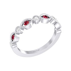 White Gold Ruby And Diamond Band Birthstone Ring 0.21 CT