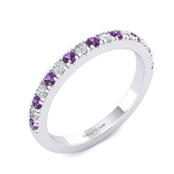 White Gold Amethyst And Diamond Band Birthstone Ring 0.19 CT