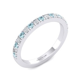 White Gold Aquamarine And Diamond Band Birthstone Ring 0.17 CT