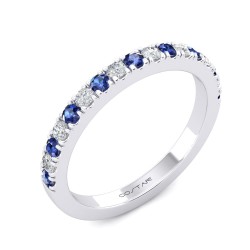White Gold Blue Sapphire And Diamond Band Birthstone Ring 0.22 CT