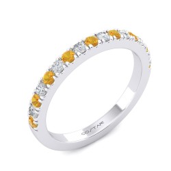 White Gold Citrine And Diamond Band Birthstone Ring 0.18 CT