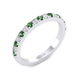 White Gold Emerald And Diamond Band Birthstone Ring 0.17 CT