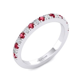 White Gold Ruby And Diamond Band Birthstone Ring 0.21 CT