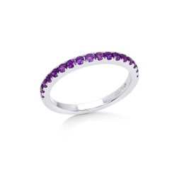 White Gold Amethyst And Diamond Band Birthstone Ring 0.40 CT