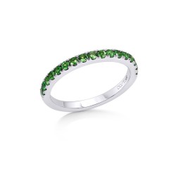 White Gold Emerald And Diamond Band Birthstone Ring 0.32 CT