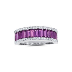 White Gold Amethyst And Diamond Band Birthstone Ring 0.35 CT
