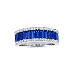 White Gold Blue Sapphire And Diamond Band Birthstone Ring 2.26 CT
