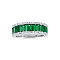 White Gold Emerald And Diamond Band Birthstone Ring 1.71 CT