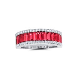 White Gold Ruby And Diamond Band Birthstone Ring 1.78 CT