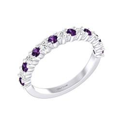 White Gold Amethyst And Diamond Band Birthstone Ring 0.25 CT