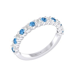 White Gold Blue Topaz And Diamond Band Birthstone Ring 0.40 CT