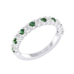 White Gold Emerald And Diamond Band Birthstone Ring 0.22 CT
