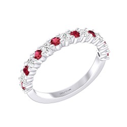 White Gold Ruby And Diamond Band Birthstone Ring 0.31 CT