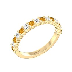 Yellow Gold Citrine And Diamond Band Birthstone Ring 0.24 CT