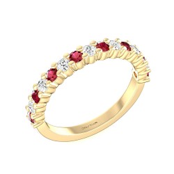 Yellow Gold Ruby And Diamond Band Birthstone Ring 0.31 CT