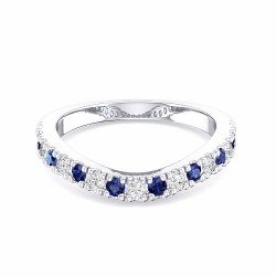 White Gold Blue Sapphire And Diamond Curved Band Ring 0.28 CT